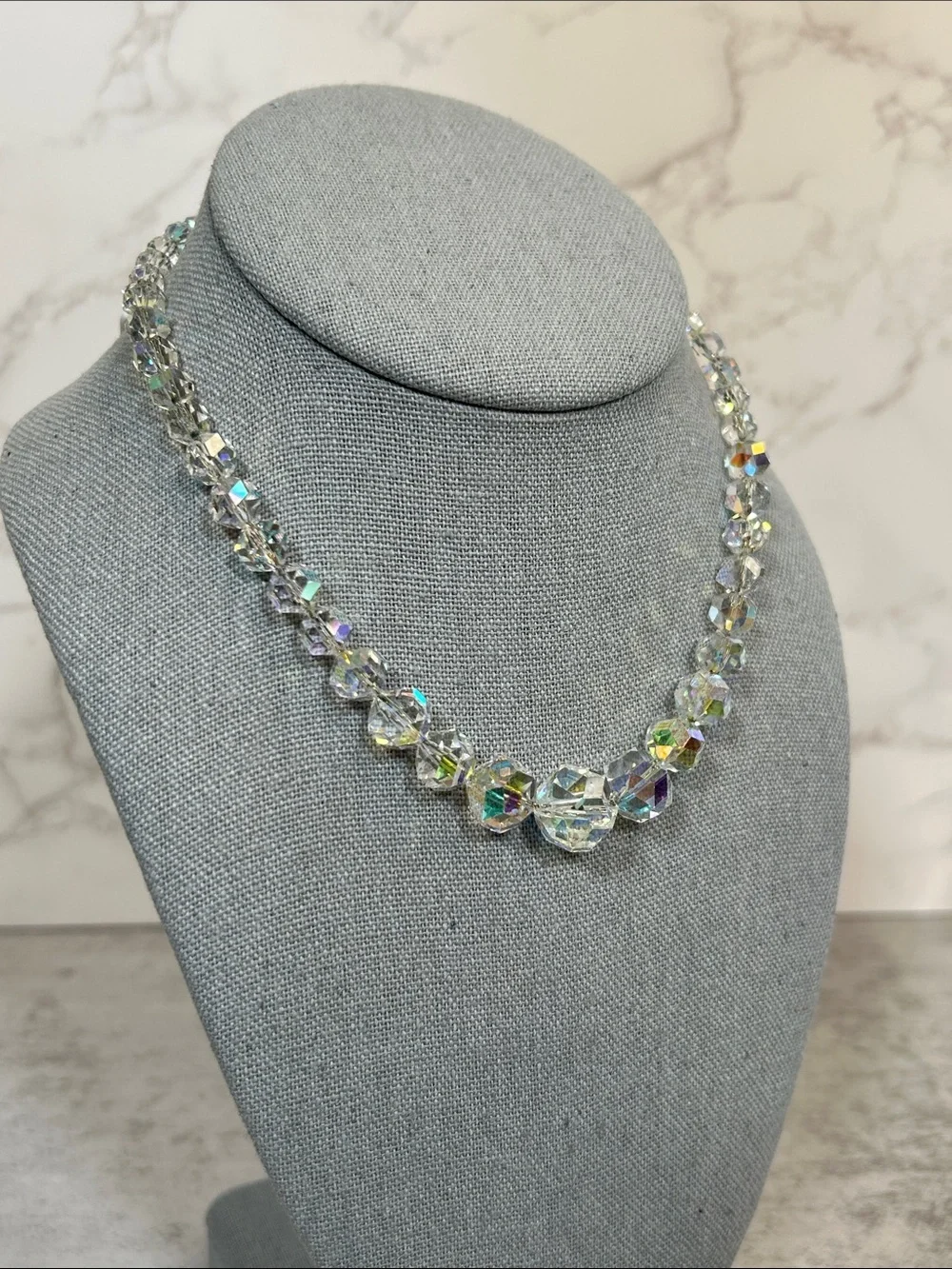 Corocraft Vintage Crystal Aurora Borealis Bead Necklace - Clear